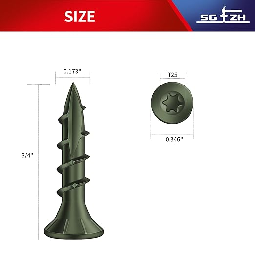 #8 x 3/4" Deck Screws (260Pcs) 1lb. Carbon Steel, Green, Flat Head, Rust Resistant epoxy Coated, with T25 Star Bit
