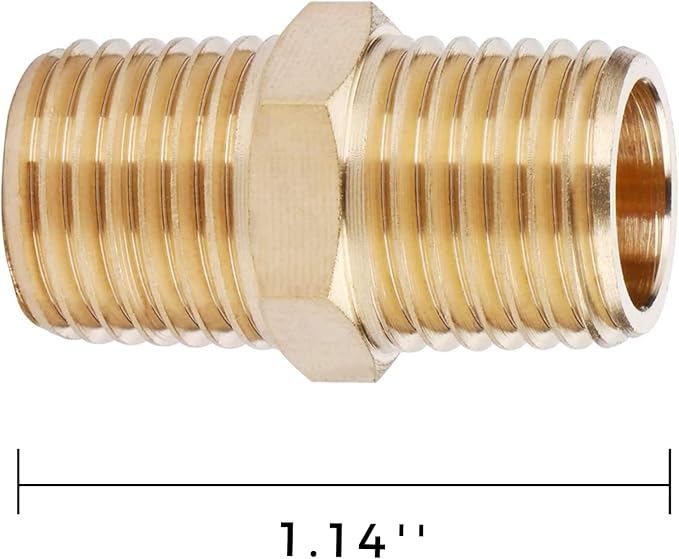 2PCS Brass Nipple Fitting 1/4" to 1/4" NPT Male Hex Nipple Adapter by CX WONDERLAND