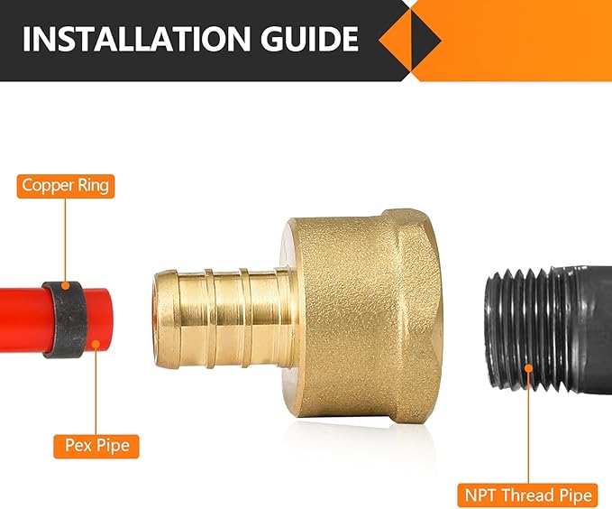 10-Pack HeSun PEX Fittings, 1/2" PEX x 1/2" Female NPT, 1/2 Inch Brass Crimp Female Adapter, ASTM F1807(PEX1807035)