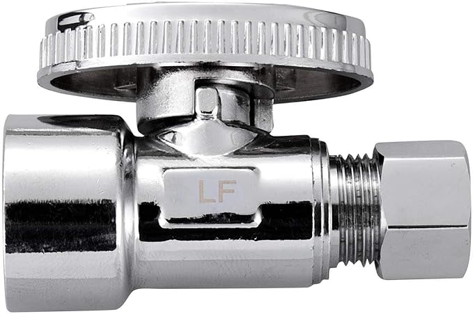 2 Pack Brass 1/2 Inch FIP x 3/8 Inch OD Compression Quarter Turn Straight Water Angle Stop Valve Shut Off