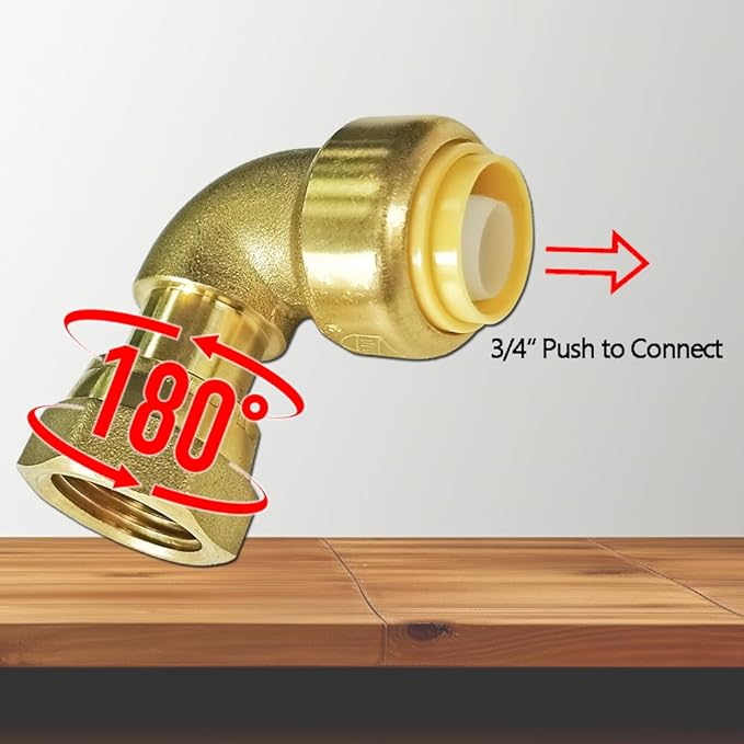 HQMPC Push Elbow Coupling with Union 3/4"X3/4" 6Pcs Push-to-Connect Plumbing Fittings Brass Pipe Connector Fittings for Copper PEX CPVC 2Pcs