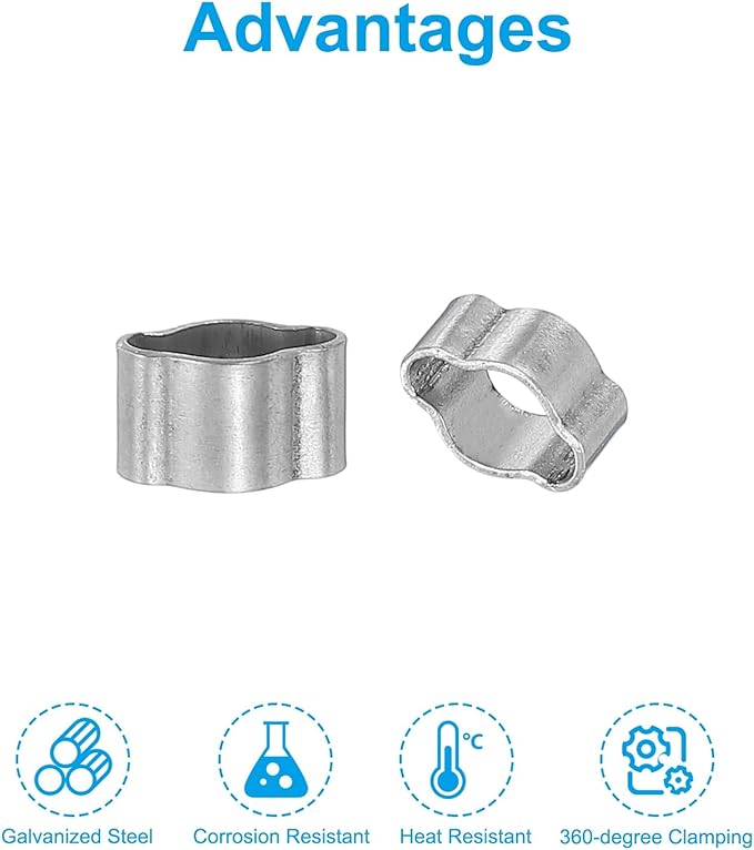 PATIKIL 25 Pack 3-5mm Double Ear Hose Clamp, 304 Stainless Steel O Clip Crimp Rings for Fuel Petrol Pipe Tube Fitting Connections, Silver Tone