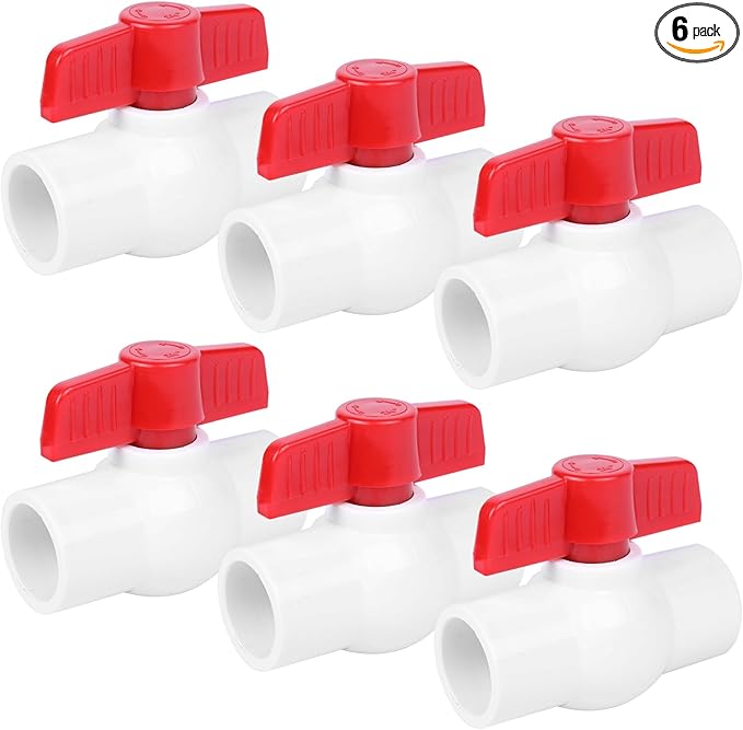 YADIAN 6 Pack PVC Ball Valve 3/4" Slip, SCH40 PVC Water Pipe Valve, T Handle Shut-Off Valve Socket for Water Project, Swiming Pool, Sewage Pump, Sprinkler Lines, Outdoor Plumbing & Irrigation System