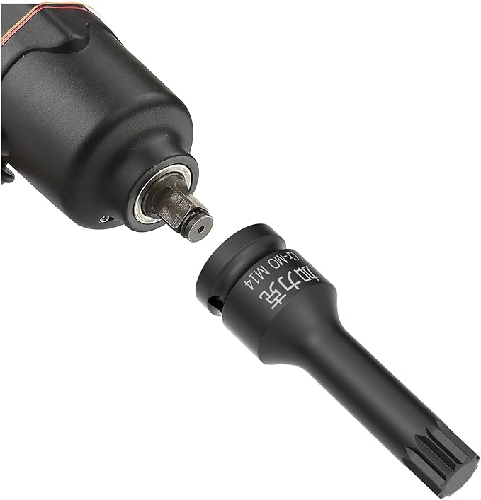 1/2-Inch Drive x M14(14mm） Impact XZN Triple Square Spline Bit Socket, Metric Lengthen Screwdriver Socket Adapter, 3-Inch Length, CR-MO Steel, One-Piece Construction, Black