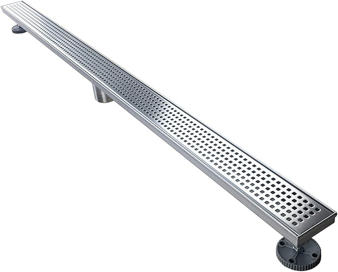 Neodrain 72-Inch Linear Shower Drain with Quadrato Pattern Grate, Professional Brushed 304 Stainless Steel Rectangle Shower Floor Drain Manufacturer,Floor Shower Drain With Leveling Feet,Hair Strainer