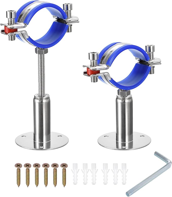 uxcell 2Pcs Stainless Steel Pipe Supports Wall Mount Ceiling Mount Pipe Bracket Adjustable Clamp Pipe Strap Fit for Dia 48-51mm Pipe Tube