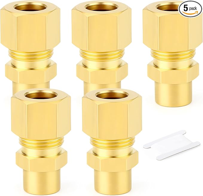 GASHER 5PCS Brass Compression Union Tube Pipe Fitting Connector, 1/2" Tube OD x 1/4" NPT Female Connector