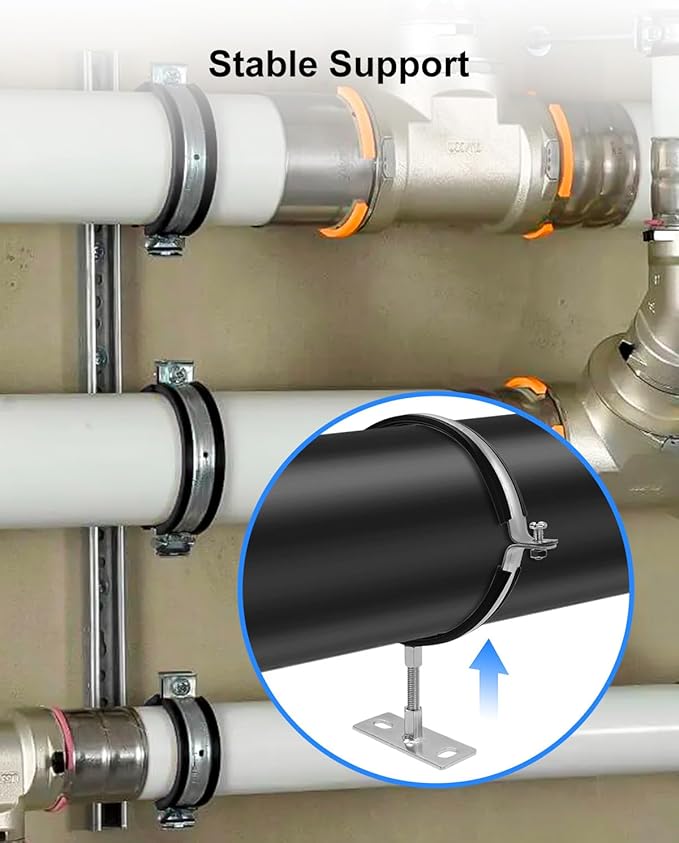 2 Pcs 6 Inch Adjustable Pipe Bracket, Split Ring Pipe Hanger, Heavy Duty B Vent Wall Strap Round Gas Vent Strap, Chimney Support Mount with Mounting Screws Anti-Slip Pads
