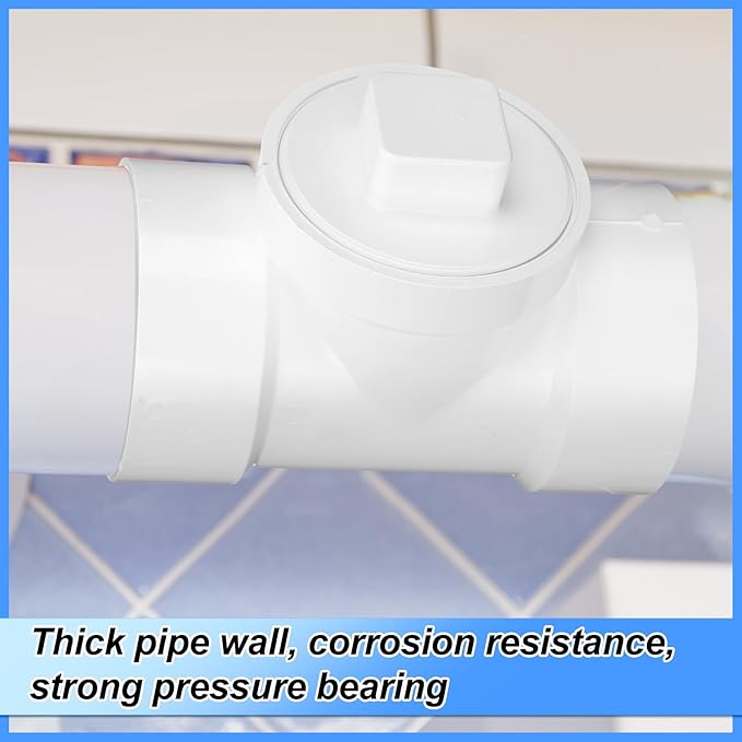 4" Hub x 4" Hub x 4" PVC Dwv Pipe Fitting Cleanout Tee with Plug Sewer Cleanout Adapter with NPT Female for Drainage Piping, Ventilation and Other System Drain
