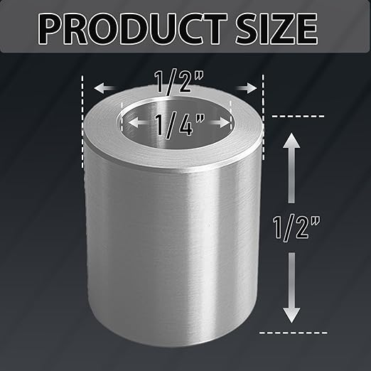 Stainless Steel Reducer Bushing, Screw Standoff Metal Spacer 1/2" to 1/4" Steel Reducer Standoff Bushing Adapters for 1/4"&M6 Screws Bolts and Rods, Round Metal Stainless Steel Spacer Set of 10