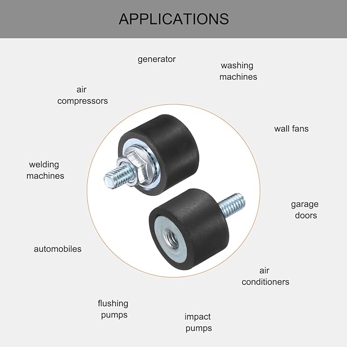 uxcell 6pcs M4x10mm Rubber Isolator Mounts with Studs 15x10mm Male Female Vibration Shock Absorber Zinc Plated Cylindrical Thread Mounts Anti Vibration Isolators with 6pcs M4 Lock Nuts