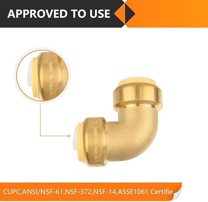 5-Pack HeSun Pushfit 90 Degree Elbow, 1" x 1" Push to Connect Plumbing Fittings with Disconnect Clip, Brass Push-fit Fittings for PEX, Copper, CPVC, PE-RT Pipes(PF050-5)