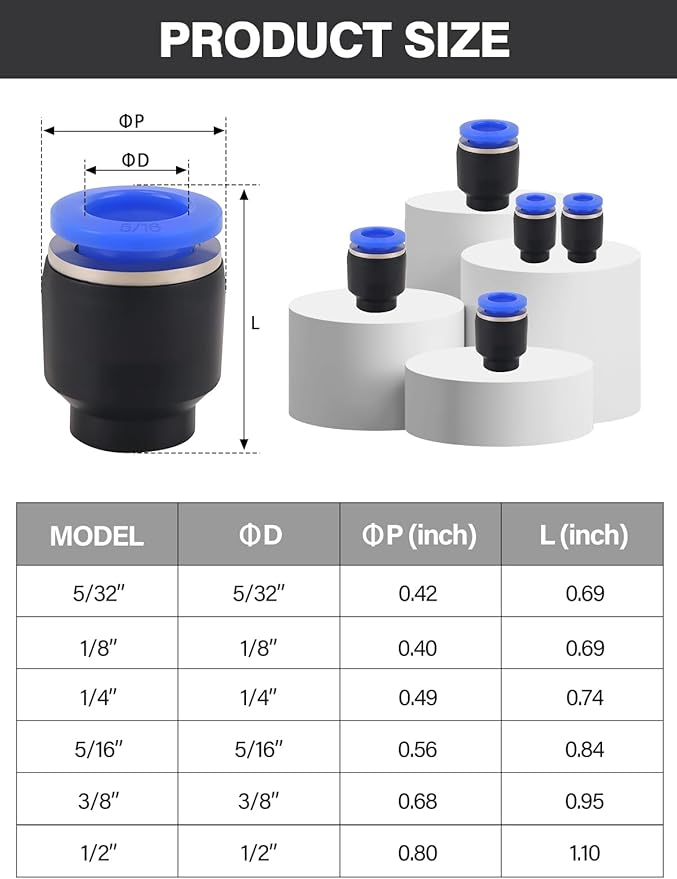 36PCS Push-to-Connect Air Line Fitting Plug, Kalolary Quick Connect End Plugs Brake Line Plug Air Hose Fittings Quick Cap Plugs Fitting for 1/8" 5/32" 1/4" 5/16" 3/8" 1/2" OD Tube