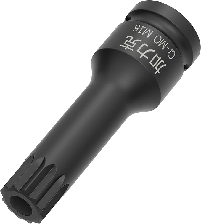 1/2-Inch Drive x M16(16mm) Impact XZN Triple Square Spline Bit Socket, Security Tamper Proof Metric Lengthen Screwdriver Socket Adapter, 3-Inch Length, One-Piece Construction, CR-MO, Black