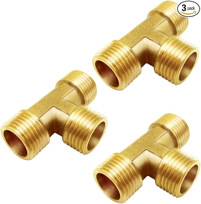 Joywayus Brass Pipe Fittings 3/4"NPS Male Forged Tee Pipe Tube Fitting(pack of 3)