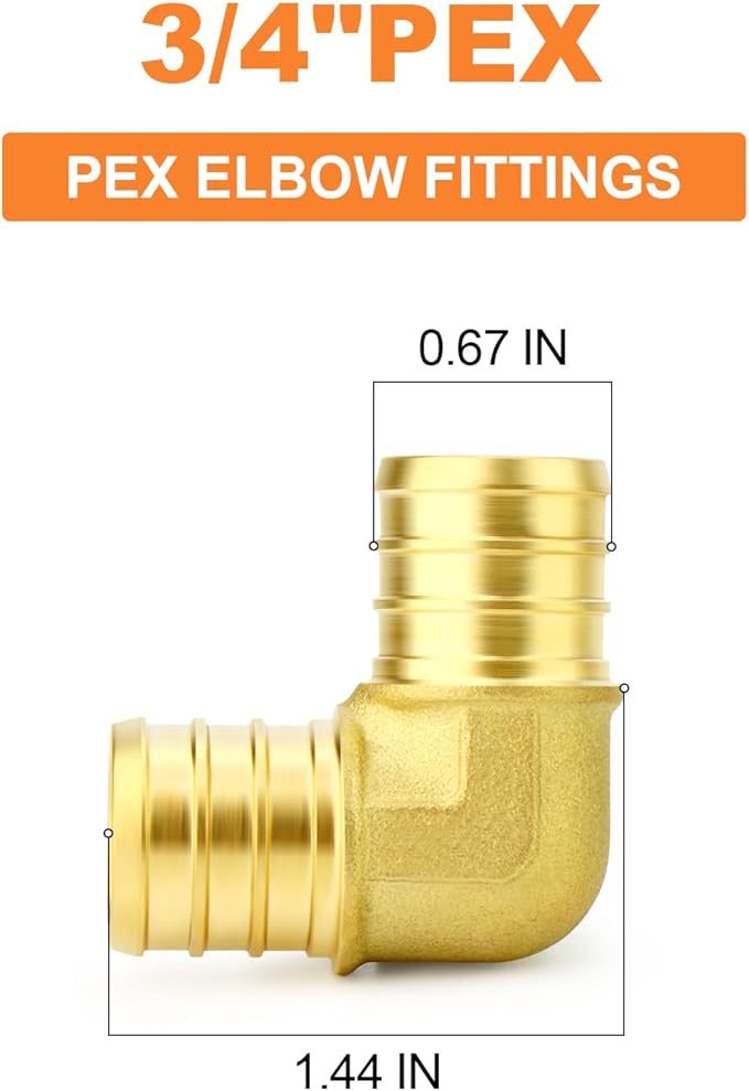 GASHER 2Pcs No Lead Brass 3/4" Pex Elbow Fittings, 3/4 Inch Pex Fittings for Pex Tubing