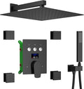Matte Black Shower System with Body Jets, 12 inch Wall Mounted Shower Head and Handheld Spray