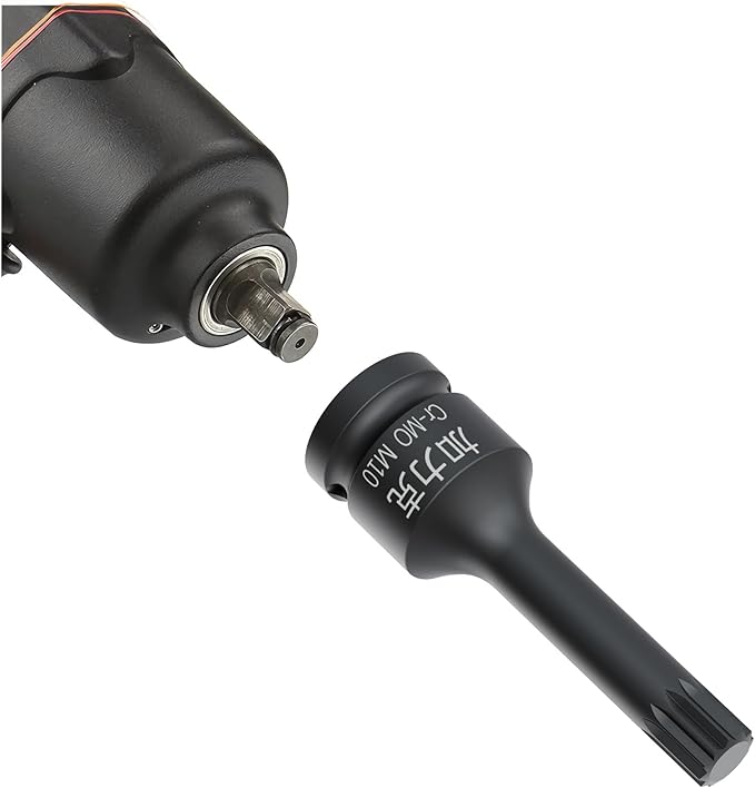 1/2-Inch Drive x M10(10mm） Impact XZN Triple Square Spline Bit Socket, Metric Lengthen Screwdriver Socket Adapter, 3-Inch Length, CR-MO Steel, One-Piece Construction, Black