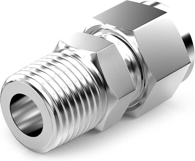 TAISHER 5PCS 304 Stainless Steel Compression Tube Pipe Fitting Connector, 3/8" Tube OD x 3/8" NPT Male Straight Adapter