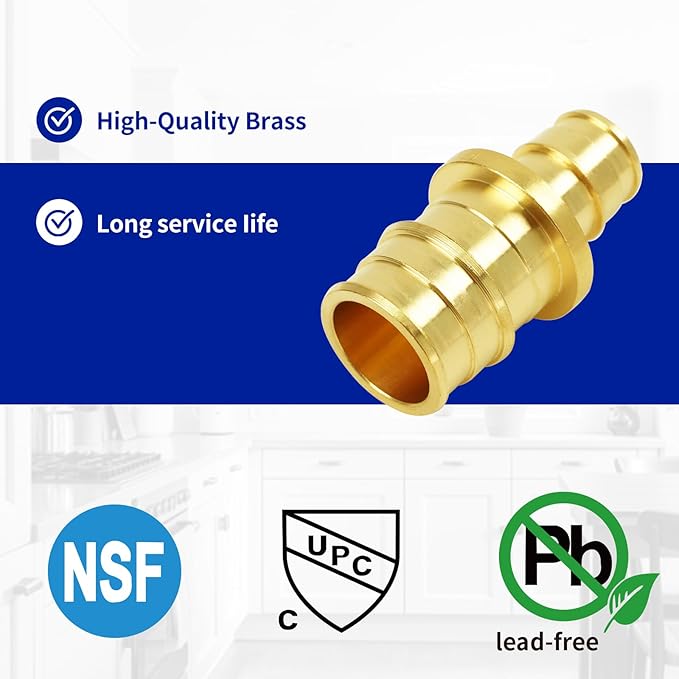 (Znkiok® 10Pack) Pex-A Fittings,3/4"x1/2" PEX-A Coupling Heavy Duty Brass Expansion PEX-A Fittings, NSF/ANSI 61, ASTM F1960 Certified,Long Service Life,Lead-Free Brass.