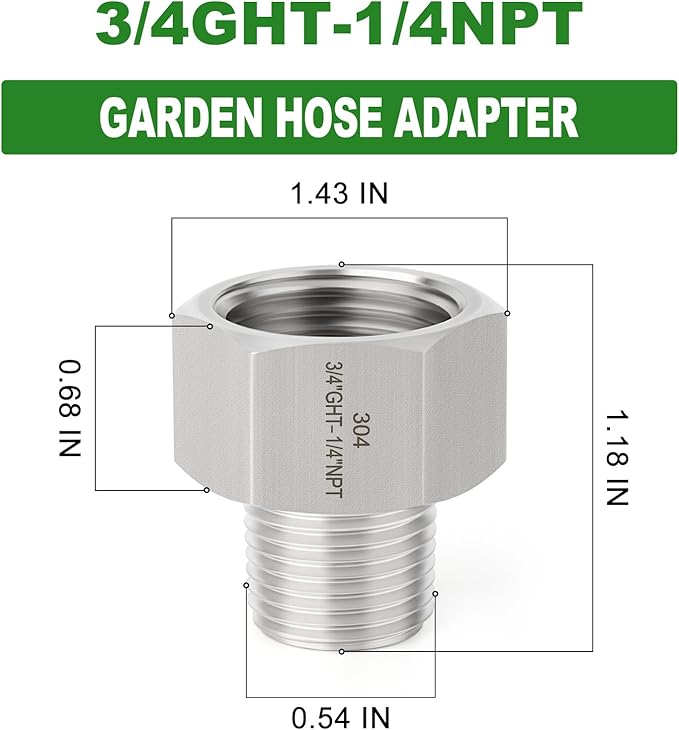 TAISHER 2PCS 304 Stainless Steel Garden Hose Adapter, 3/4" GHT Female x 1/4" NPT Male Garden Hose Connector with Washers