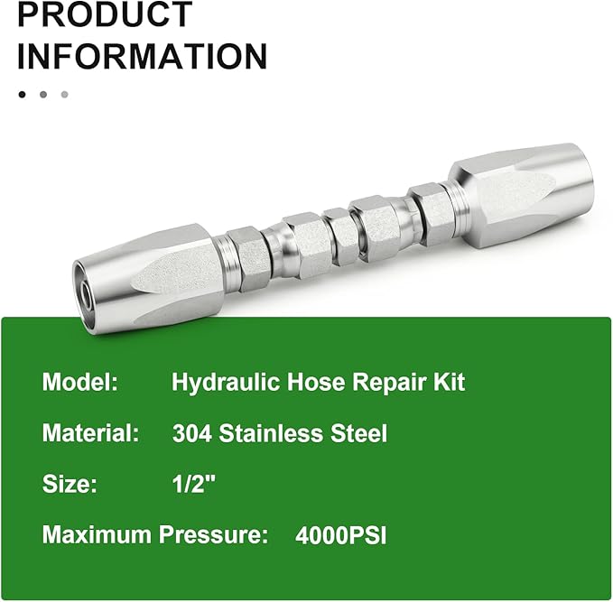 TAISHER 2PCS Hydraulic Hose Repair Kit 1/2" Reusable Fittings, 2-Wire Size #08 Field Repair Kit