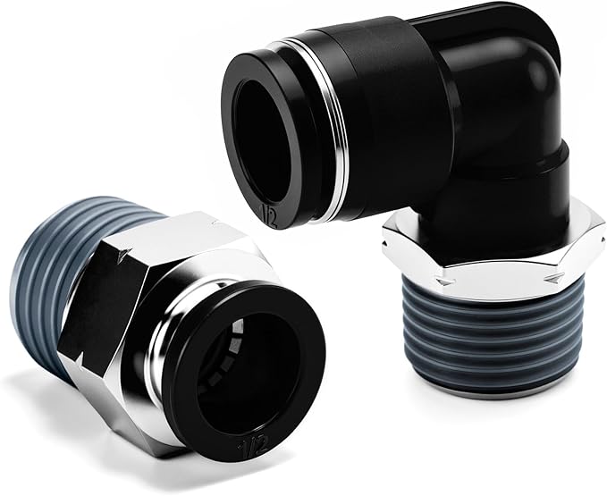 Pneumatic 1/2 Push to Connect Fittings Male Thread Elbow and Straight Combination Air Line Quick Connect Fittings 1/2"OD x 1/2"NPT Quick Connect Air Hose Fittings (Pack of 12)