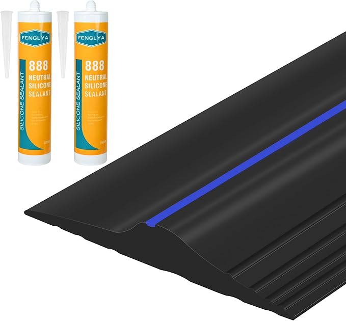 ToLanbbt 16.5Ft/5M Universal Garage Threshold Seal Strip with 300ml Black Sealants/Adhesives, Garage Door Bottom Weatherproof Strip Rubber DIY Weather Stripping Replacement (Black-Blue Line)