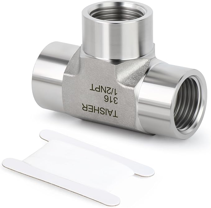 TAISHER 1PCS Forging of 316L Stainless Steel Tee Pipe Fittings, 1/2" x 1/2" x 1/2" NPT Female Pipe Fittings