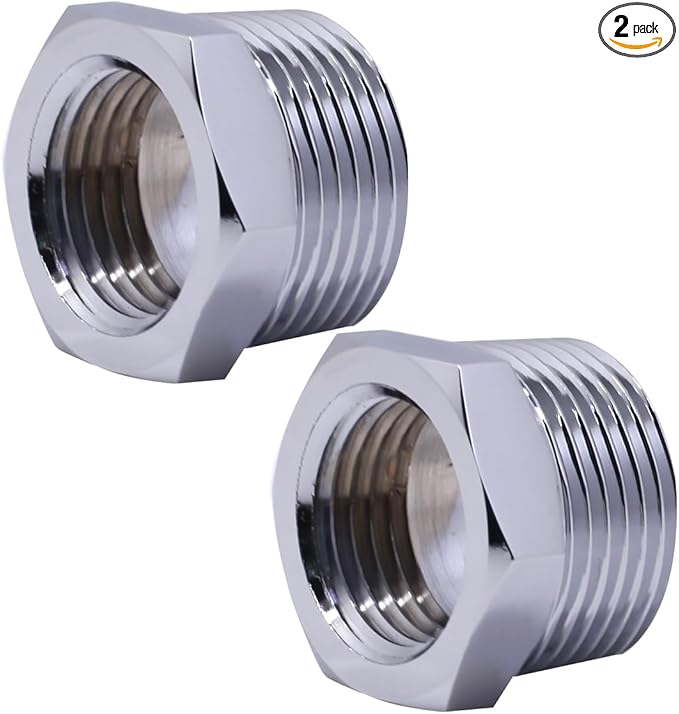 3/4" Male NPT to 1/2" Female NPT Solid Brass Lead-Free Reducer Hex Bushing, Chrome (2 Pack), Reducing Cast Pipe Adapter Fitting, Brass Pipe Hose Tube Fitting Hex Head Bushing Adapter Convert
