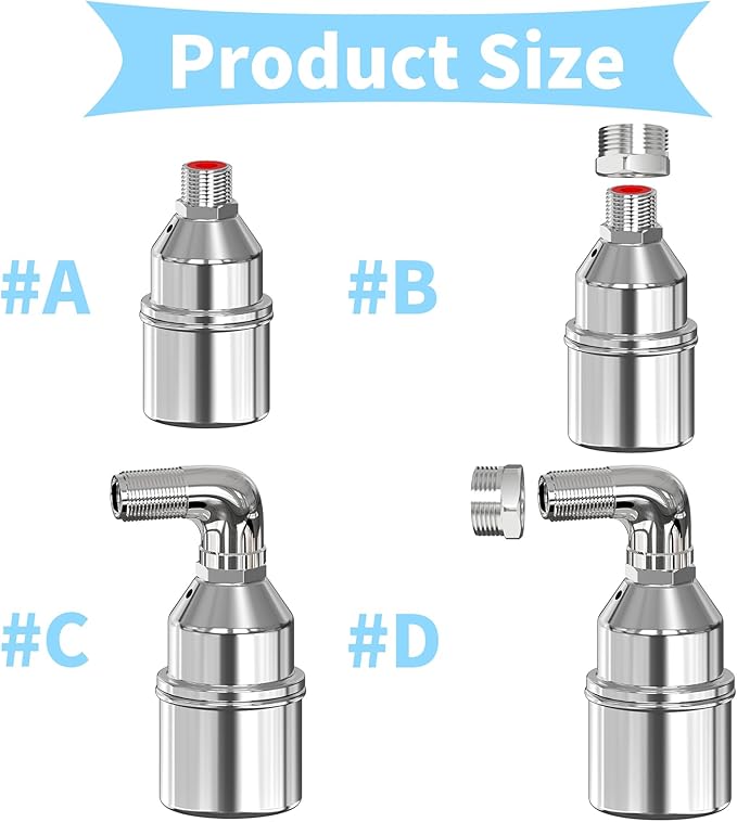 304 Stainless Steel Float Valve,Stainless Steel Float Valve,1/2 to 3/4 Inch Automatic Water Level Control, No Pump Needed for Water Tanks,Livestock Troughs（Top/Side Entry）