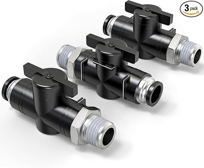 TAILONZ PNEUMATIC 6MM Tube OD x 1/8 Inch NPT Thread Ball Valve Air Flow Control Valve Push to Connect Fitting BVC6-N1（Pack of 3）