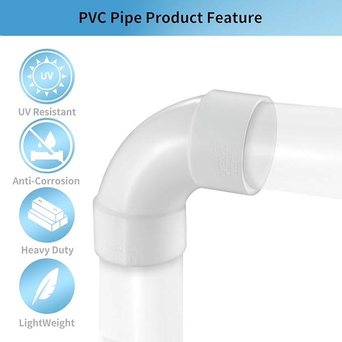 2 Pack PVC Pipe Fitting 2 Inch - 90° Sweep Elbow - LESSO 2" (SOC × SOC) High-Flow Capacity Plumbing Pool Systems, SCH 40