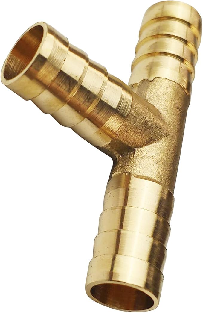 2PCs 3/8" Brass Hose Barb Fitting Tee 3 way Barbed Splicer Mender Union Fitting with 6PCs Hose Clamp for Oil Water Air