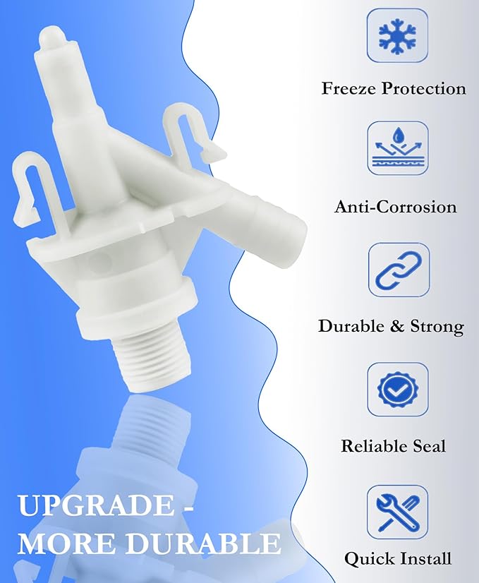 Upgraded RV Toilet Water Valve Replacement Kit for Dometic Toilets 300, 310, 320-385311641 RV Toilet Parts, Freeze-Resistance & Leakage-Resistant, for Camper Pedal-Flush Toilet