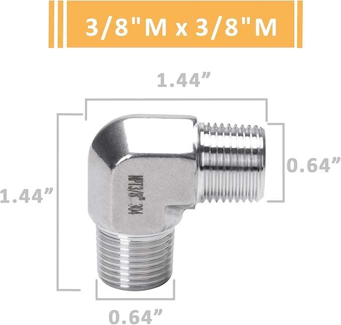 90 Degree Street Elbow - 3/8" NPT Male to 3/8" NPT Male Stainless Steel 304 Heavy Duty Forged Barstock Street Elbow Adapter Pipe Fitting (pack of 5)