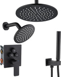 Rain Shower System Matte Black - 3-Function Shower Set, Ceiling & Wall Mount Combo with High-Pressure 2-in-1 Handheld, 30-Minute Easy DIY Install
