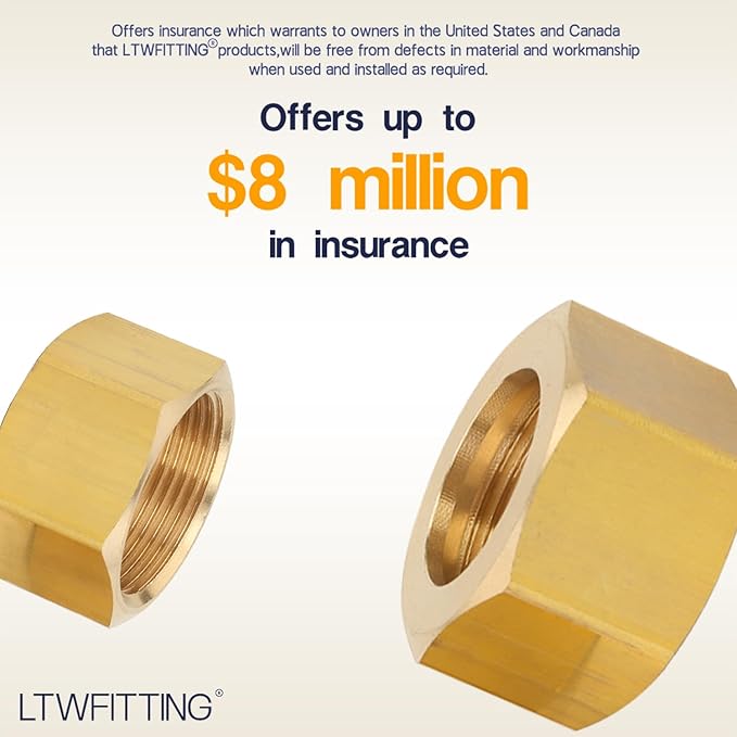 LTWFITTING 3/4-Inch Brass Compression Nut,Brass Compression Fitting(Pack of 10)