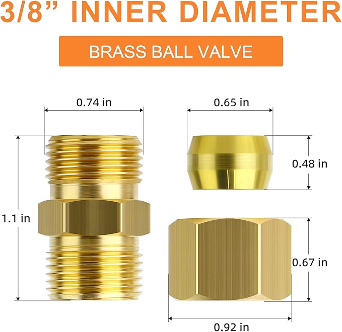 GASHER 10PCS Brass Compression Tube Pipe Fitting Connector, 3/8" Tube OD x 3/8" Tube OD Connector
