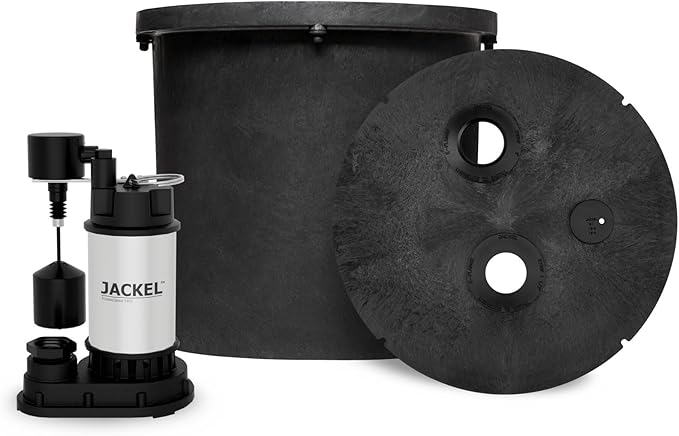 JACKEL Sump Pump System, 1/2 HP, 87 GPM, 1.5" Discharge, Vertical Float Switch, 15 Gallon Basin, Gas Tight Cover