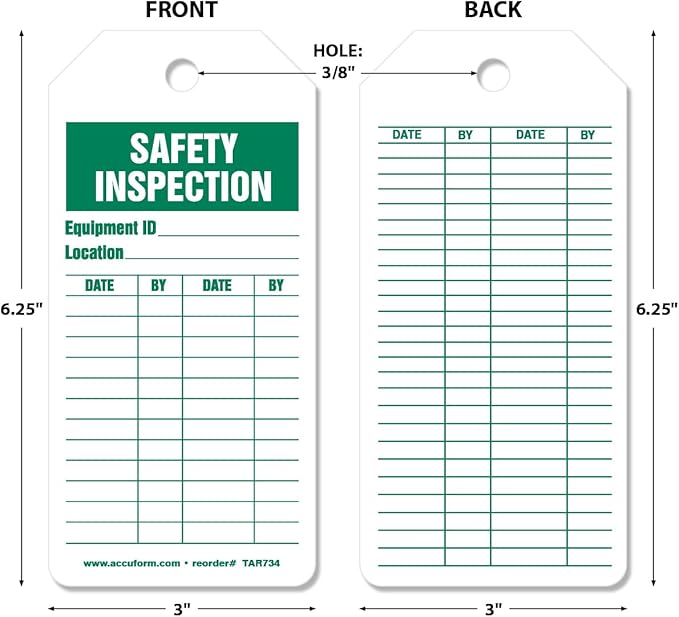 Accuform 250 Inspection and Status Record Tags by-The-Roll, Safety Inspection, US Made OSHA Compliant Tags, Waterproof PF-Cardstock, Resists Tears, 6.25"x3", TAR734
