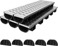 FAHKNS 5 Pack Trench Drain System, HDPE Channel Drainage with 304 Stainless Steel Metal Grate, Durable Garage Flooring Drain for Driveway, Garden, Patio, Pool Deck, Easy to Install