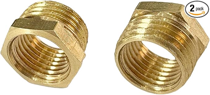 3/8" NPT Male x 1/4" NPT Female Brass Reducer Hex Bushing Threaded Pipe Fitting Reducing Adapter Pack of 2