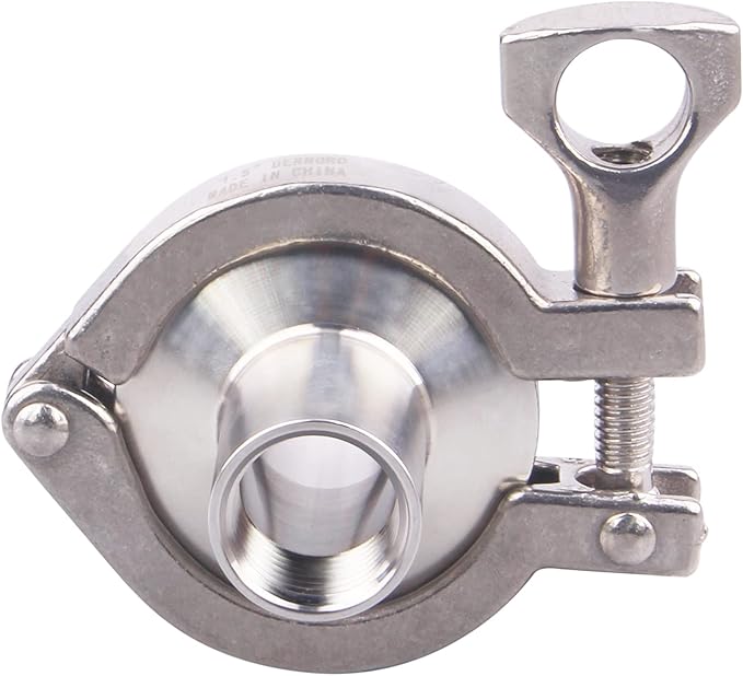 DERNORD 2 Pcs Sanitary Female Threaded Ferrule Pipe Fittings + SUS304 Tri-clamp (Tri-clover Clamp) + FKM Gasket (Female Threaded Pipe Size:1/2 Inch DN15)
