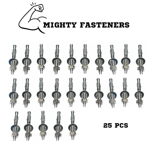 Wedge Anchors – Heavy-Duty 304 Stainless Steel Expansion Bolts for Concrete & Masonry, Rust-Resistant & Durable - 3/8" X 3" - 25 Pack