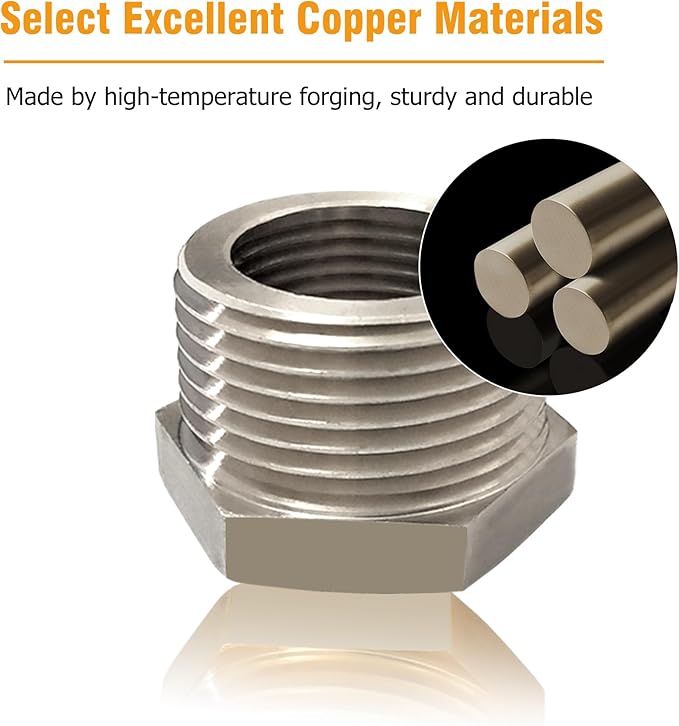 3/4" NPT Male to 1/2" NPT Female Reducer Bushing, 304 Stainless Steel Pipe Hex Bushing NPT Male to Female Reducing Adapter Pipe Fitting for Reducing Pipe (3/4mnpt x 1/2fnpt)