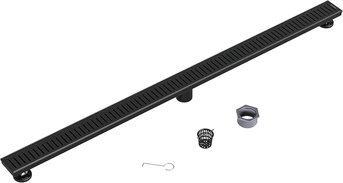 Neodrain 48" Matte Black Bathroom Linear Shower Drain with Removable Capsule Pattern Grate, 304 Stainless Steel Shower Floor Linear Drain- CUPC Certified with Hair Strainer