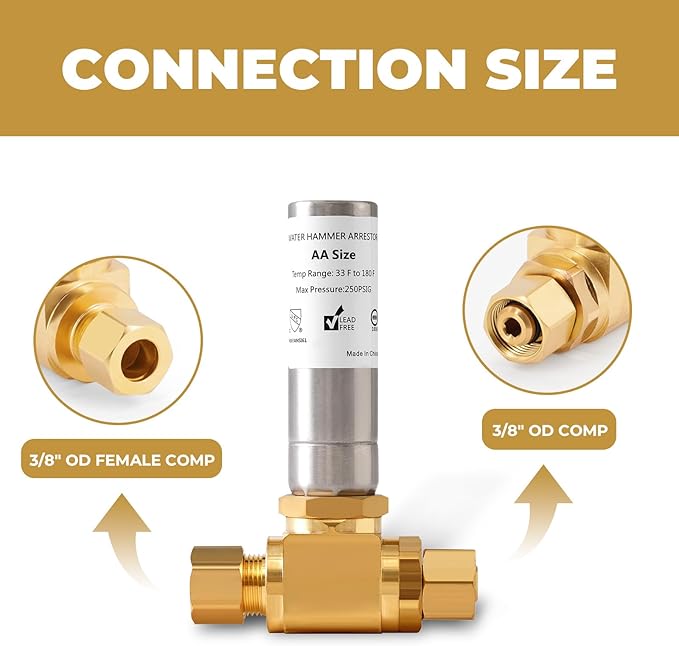 (1-Pack) SECKWHALE Stainless Steel Water Hammer Arrestor,3/8" X 3/8" OD Comp Connection for Dishwasher, Sink, Toilet, Faucet Banging, Stop Pipe Knock Reduce Banging Noise(Pack-1)