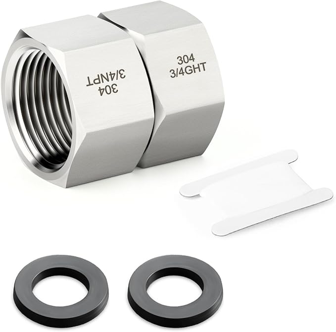TAISHER 1PCS 304 Stainless Steel Garden Hose Adapter, 3/4" GHT Female x 3/4" NPT Female Garden Hose Connector with Washers