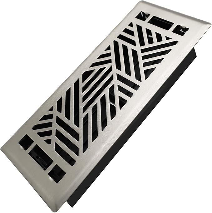 4x10 Inches Heavy Duty Walkable Floor Register Easy Adjust Air Supply Lever Floor Vents - Brooklyn Design - Vent Cover for Home Floor - Satin Nickel